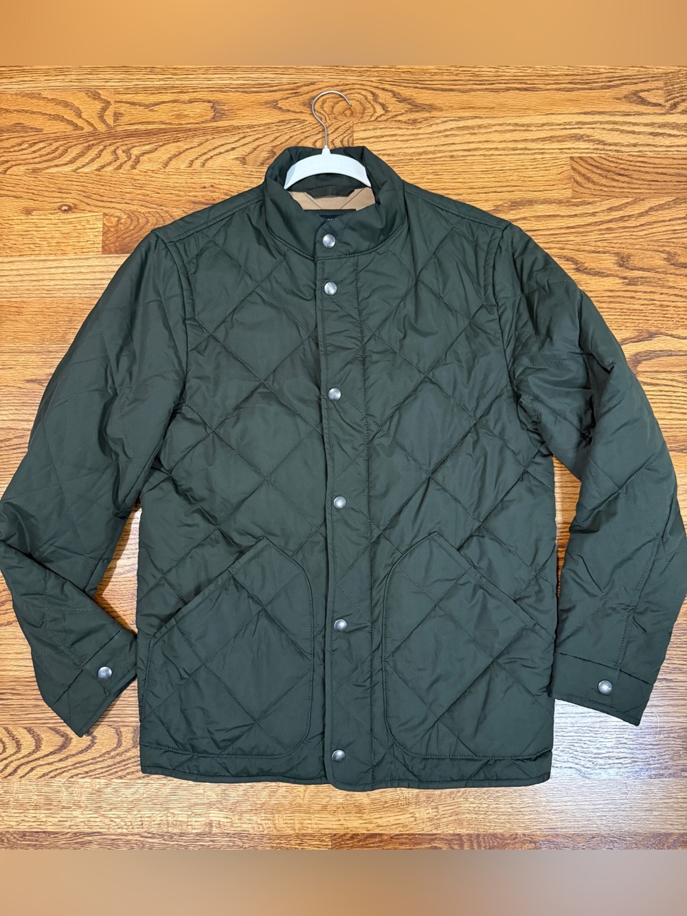 J.Crew Men's Sussex Quilted Jacket Olive Green Size Small PrimaLoft Bomber Coat